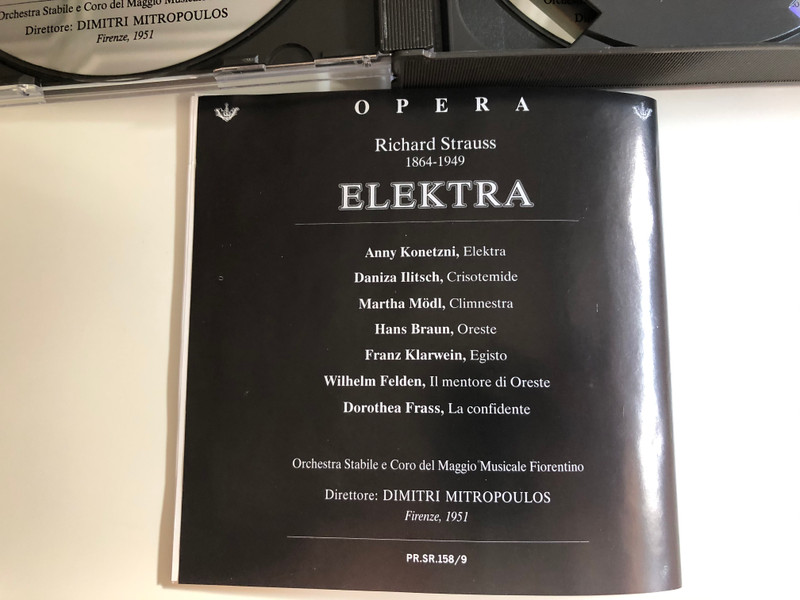 Richard Strauss ‎– Elektra / A. Konetzni, M. Modl, D. Ilitsch, H. Braun, F. Klarwein, W. Felden, D. Frass / Orchestra Stabile e Coro del Maggio Musicale Fiorentino, Dimitri Mitropoulos / Opera 2x Audio CD 1997 / CDTA.007