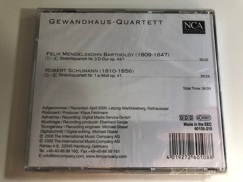 Gewandhaus-Quartett ‎– Mendelssohn, Schumann / New Classical Adventure ‎Audio CD 2000 / 60108-215