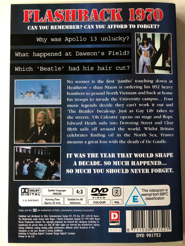 Flashback 1970 Events Which Shaped our world DVD / Narrated by Robert Powell / Why was Apollo 13 unlucky? Which 'Beatle' had his hair cut? / DVD 901752 (8711539017521)