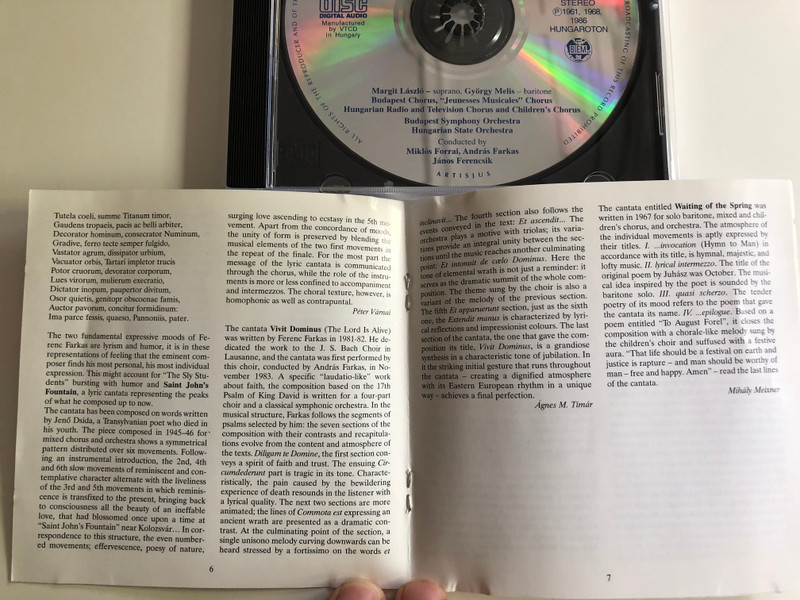 Ferenc Farkas - Cantatas / Cantus Pannonicus, Saint John's Fountain, Vivit Dominus, Waiting of the Spring / Hungaroton Classic Audio CD 1999 Stereo / HCD 31852