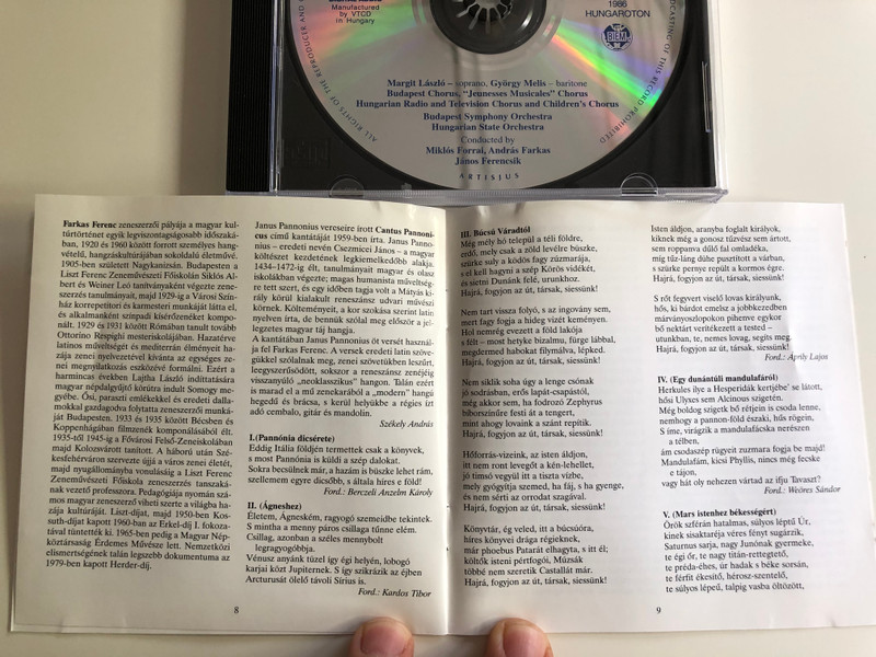 Ferenc Farkas - Cantatas / Cantus Pannonicus, Saint John's Fountain, Vivit Dominus, Waiting of the Spring / Hungaroton Classic Audio CD 1999 Stereo / HCD 31852