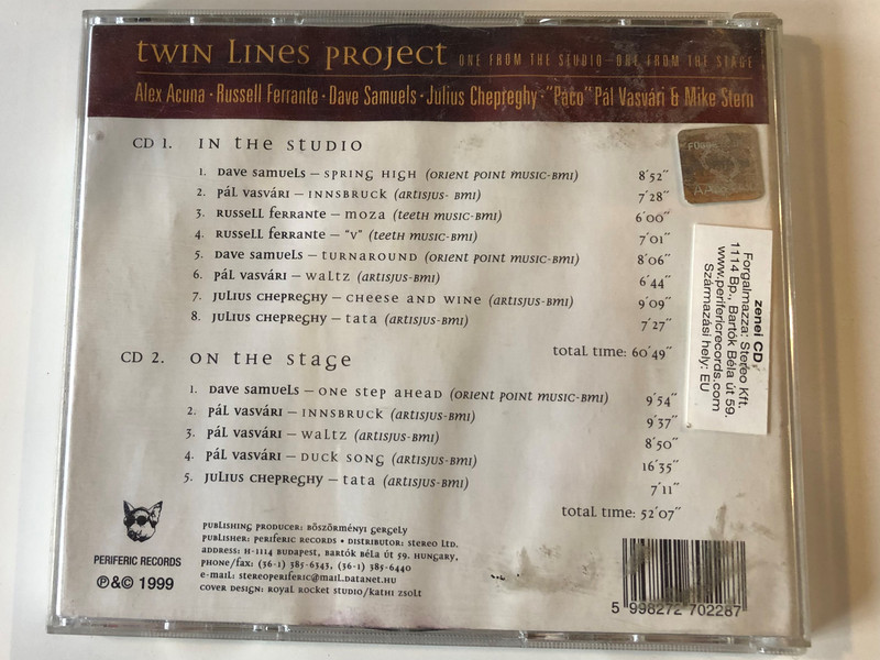 Twin Lines Project ‎– One From The Studio - One From The Stage / Alex Acuna, Russell Ferrante, Dave Samuels, Julius Chepreghy, ''Paco'' Pal Vasvari & Mike Stern / Periferic Records ‎2x Audio CD 1999 / BGCD 032