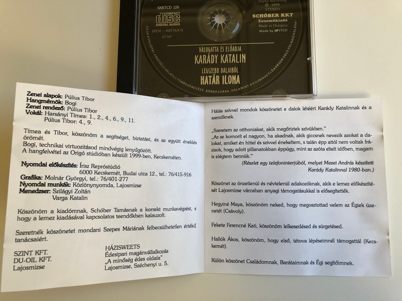 Hamvado Cigarettaveg / Valogatta Es Eloadja - Karady Katalin, Legszebb Delaibol - Hatar Ilona / Schober KKT Audio CD 1999 Stereo / SKKTCD 126