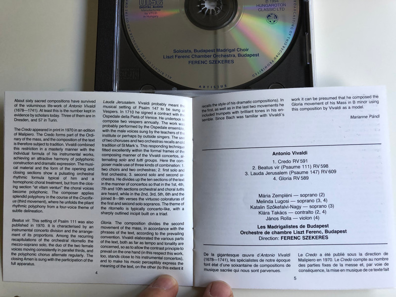 Vivaldi – Choral Works - Credo, Beatus Vir, Gloria, Lauda Jerusalem / Budapest Madrigal Choir, Liszt Ferenc Chamber Orchestra, Budapest / Ferenc Szekeres ‎/ Hungaroton Classic ‎Audio CD 1994 Stereo / HCD 11695-2