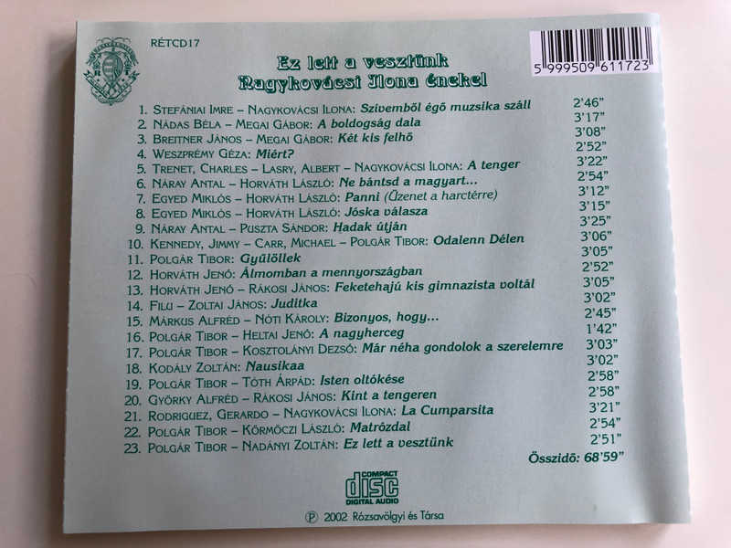 Ez Lett A Vesztünk - Nagykovácsi Ilona ‎enekel / Rózsavölgyi És Társa ‎Audio CD 2002 Mono / RÉTCD 17