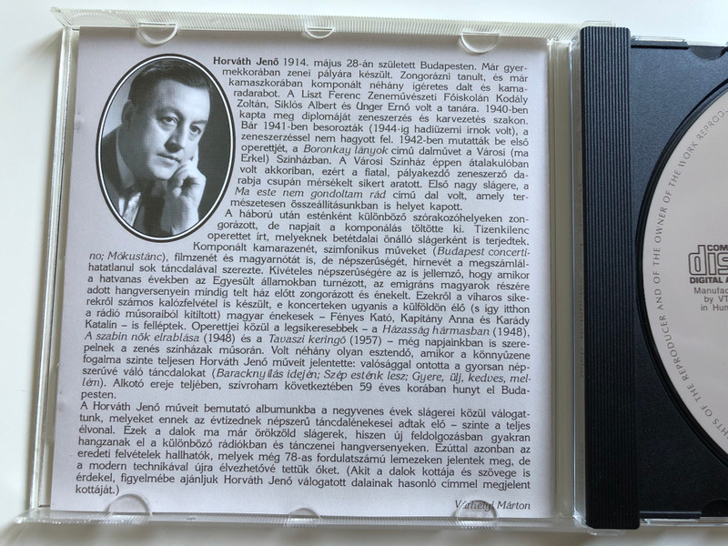 Szép Esténk Lesz - Horváth Jenő Válogatott Dalai / Rózsavölgyi És Társa Audio CD 2000 Mono / RÉTCD 06