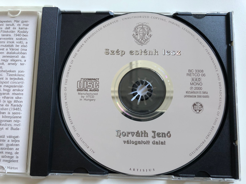 Szép Esténk Lesz - Horváth Jenő Válogatott Dalai / Rózsavölgyi És Társa Audio CD 2000 Mono / RÉTCD 06