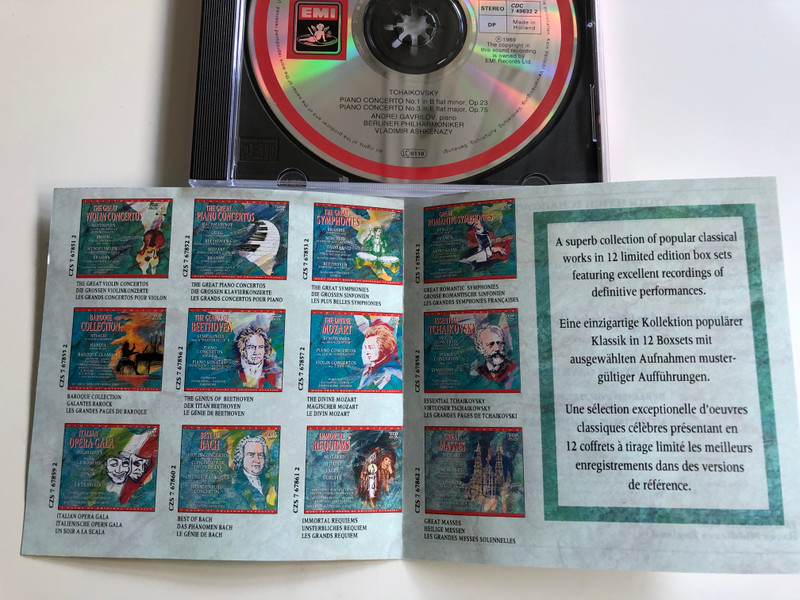 Tchaikovsky - Piano Concertos, Klavierkonzerte, Concertos Pour Piano 1 & 3 / Andrei Gavrilov, Berliner Philharmoniker, Vladimir Ashkenazy / EMI ‎Audio CD 1989 Stereo / CDC 7 49632 2