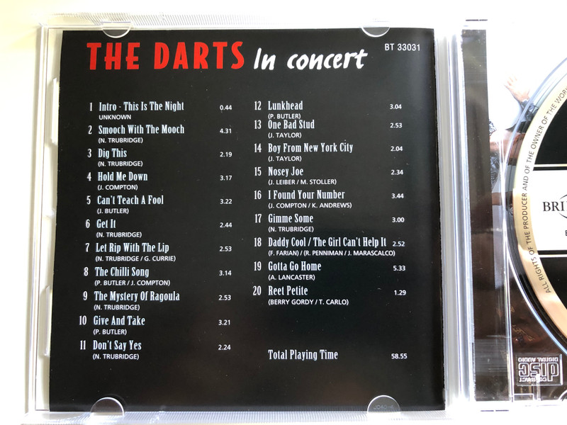 The Darts ‎– In Concert / Daddy Cool/The Girl Can't Help It, Gimme Some Boy, From New York City, Dig This, and many others / Brilliant Audio CD 1999 / BT33031