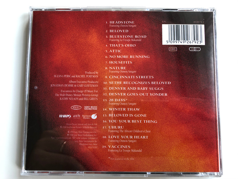 Beloved (Original Motion Picture Soundtrack) / Music Composed and Orchestrated by Rachel Portman ‎/ Epic ‎Audio CD 1999 / 492679 2