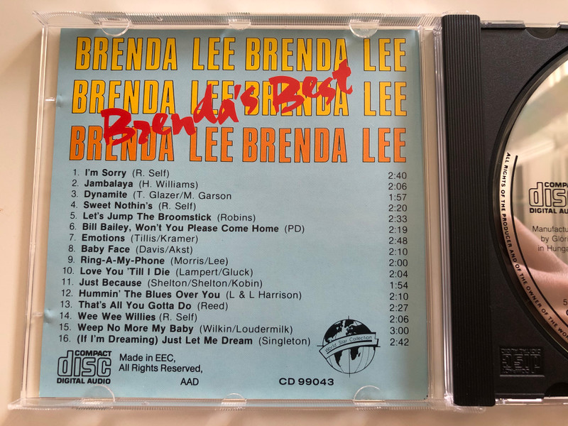 Brenda Lee ‎– Brenda's Best / I'm Sorry, Dynamite, Emotions, Jambalaya, Sweet Nothin's, Baby Face / World Star Collection ‎Audio CD / CD 99043