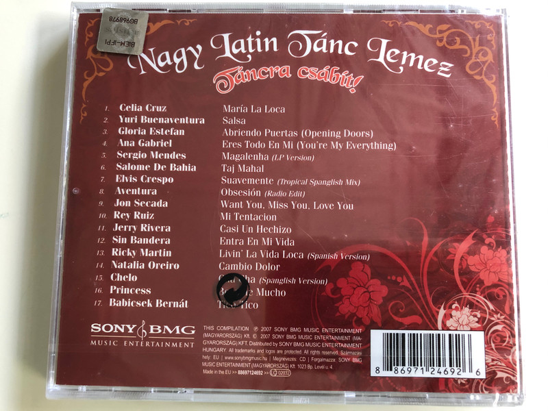 The Big Latin Dance CD / Nagy Latin Tanc Lemez - Tancra csabit! / Aventura, Celia Cruz, Chelo, Gloria Estefan, Jon Secada, Natalia Oreiro, Ricky Martin, Salome De Bahia, Sergio Mendes / Sony BMG Music Audio CD 2007 / 88697124692