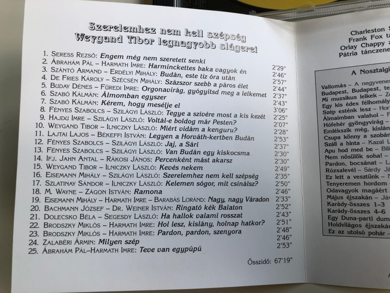 Szerelemhez Nem Kell Szépség - Weygand Tibor legnagyobb slagerei / Rózsavölgyi És Társa ‎Audio CD 2003 Mono / RÉTCD 14