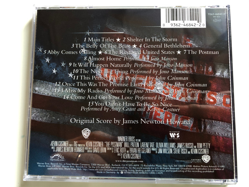 Music From The Motion Picture - The Postman / Original Score By James Newton Howard ‎/ Warner Bros. Records ‎Audio CD 1997 / 9362-46842-2