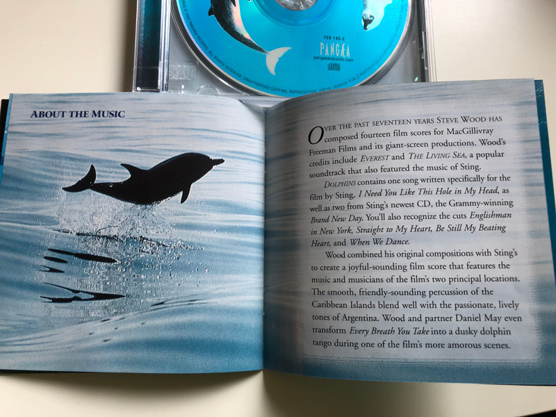 Soundtrack From The IMAX Theatre Film - Dolphins / Featuring The Music Of Sting Original Score & Arrangements By Steve Wood / A Macgillivray Freeman Film / PANGÆA ‎Audio CD 2000 / 159 145-2