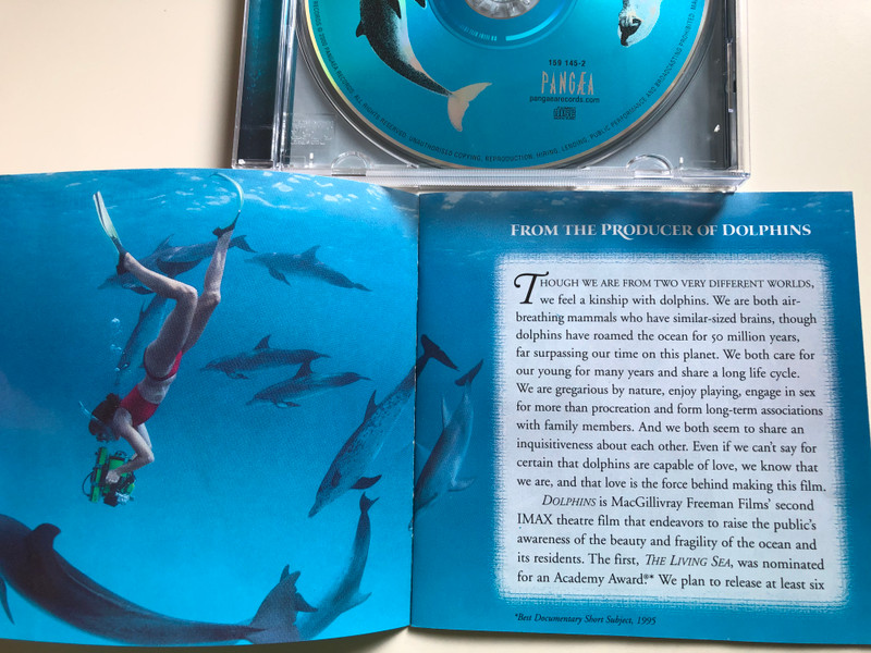 Soundtrack From The IMAX Theatre Film - Dolphins / Featuring The Music Of Sting Original Score & Arrangements By Steve Wood / A Macgillivray Freeman Film / PANGÆA ‎Audio CD 2000 / 159 145-2