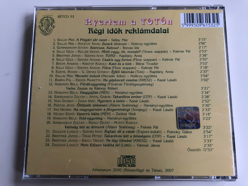 Nyertem A Totón - Régi Idők Reklámdalai / Rózsavölgyi És Társa Audio CD 2007 Mono / RÉTCD 53 / Hungarian Old Timer Advertisement Songs of Hungarian famous brands