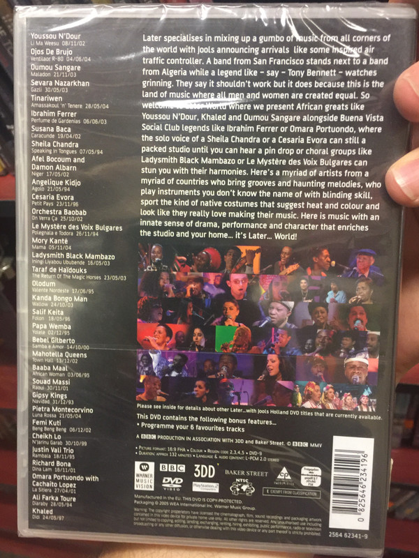 Later... with Jools Holland - World DVD Over 30 fantastic performances ft. artists from all corner of the world / Youssou N'Dour, Ibrahim Ferrer, Cesaria Evora, Bebel Gilberto, Gipsy Kings, Femi Kuti (0825646234196)