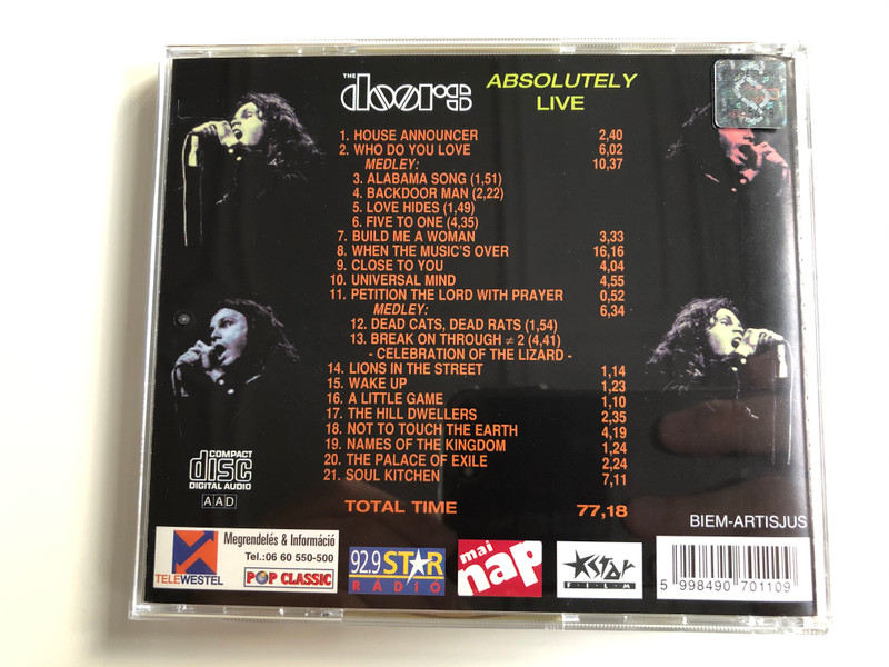 The Doors ‎– Absolutely Live / Total Time: 77,18 / Pop Classic / Euroton ‎Audio CD / EUCD-0110