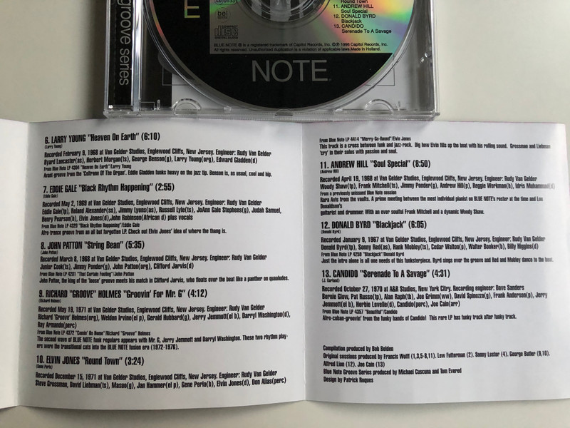 Blue Note Rare Grooves / Reuben Wilson, Jack McDuff, Jimmy McGriff, Stanley Turrentine, Larry Young, Eddie Gale, John Patton, Richard "Groove" Holmes, Elvin Jones, Andrew Hill, Candido / Blue Note ‎Audio CD 1996 / CDP 7243 8 35636 2 3