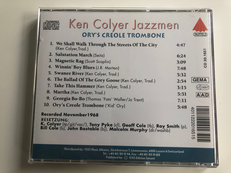 Ken Colyer Jazzmen ‎– Ory's Creole Trombone / Digital Remastered Jazz Edition / Take This Hammer, Winnin' Boy Blues, Georgia Bo-Bo, Magnetic Rag, u.a. / Pastels Audio CD 1995 / MA 20.1651
