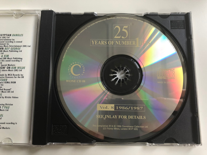 25 Years Of Number 1 Hits - Vol. 8 (1986-87) / Connoisseur Collection ‎Audio CD 1996 / WONE CD 08
