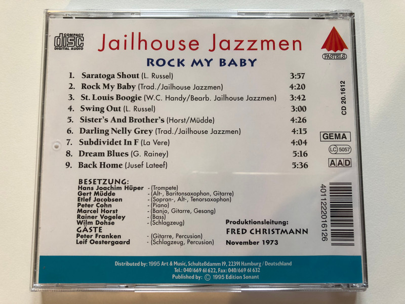 Jailhouse Jazzmen - Rock My Baby / Sister’s And Brother’s,  Saratoga Shout, Dream Blues, Back Home, u.a. / Digital Remastered Jazz Edition / Pastels Audio CD 1995 / CD 20.1612