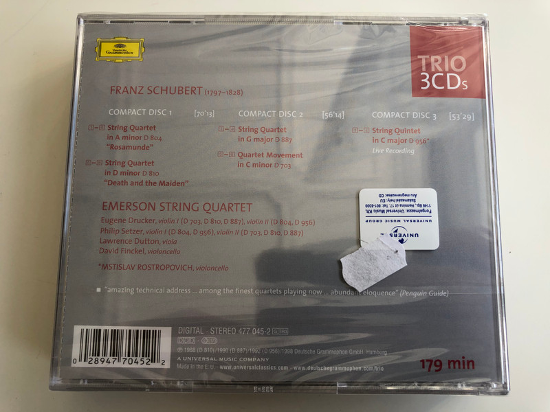 Schubert – The Late String Quartets, String Quintet / Emerson String Quartet, Rostropovich / Trio 3 CDs / Deutsche Grammophon ‎3x Audio CD / 477 045-2