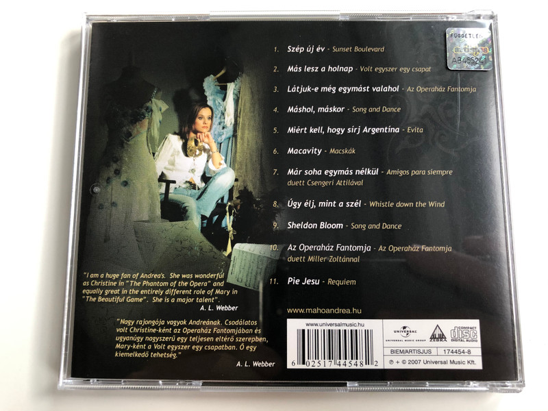 Mahó Andrea ‎– Más Lesz A Holnap / A. L. Webber dalok / Universal Music Publishing ‎Audio CD 2007 / 174454-8