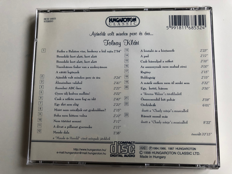 Ajandek volt minden perc es ora... - Tolnay Klari / Hungaroton Classic Audio CD 1998 Stereo / HCD 16853