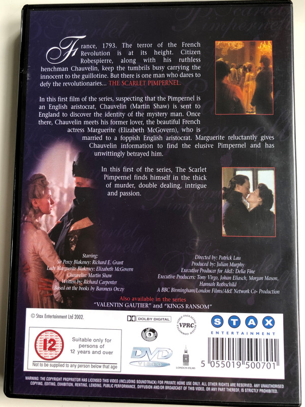 The Scarlet Pimpernel DVD 1998 / Directed by Patrick Lau / Starring: Richard E. Grant, Elizabeth McGovern, Martin Shaw (5055019500701)