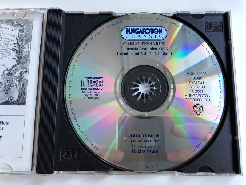 Carlo Tessarini – Contrasto Armonico, Op.X. Introducioni A 4. Op.XI Libro I / Aura Musicale - on period instruments / Aristic director - Balázs Máté ‎/ Hungaroton Classic ‎Audio CD 2001 Stereo / HCD 32025
