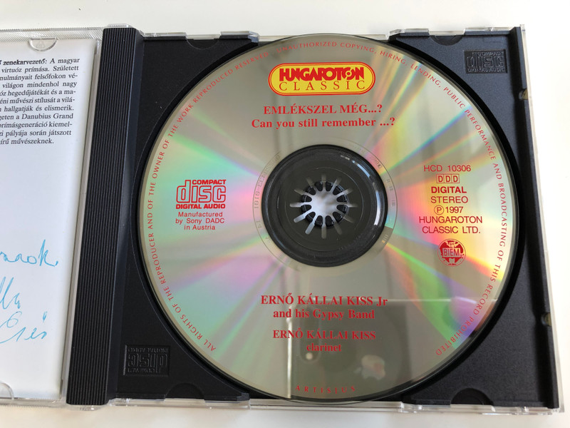 Emlekszel Meg...? = Can You Still Remember...? / Erno Kallai Kiss Jr and his Gypsy Band / Erno Kallai Kiss - clarinet / Hungaroton Classic Audio CD 1997 Stereo / HCD 10306