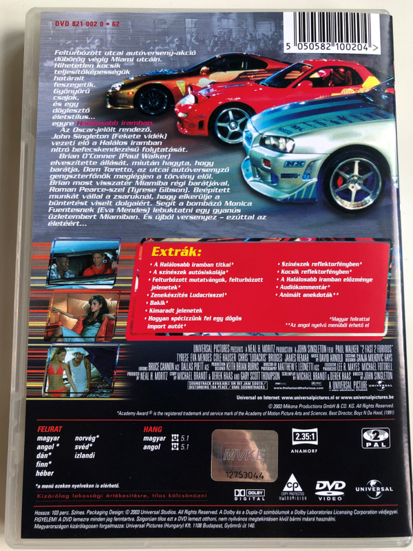 2 fast 2 furious DVD 2003 Halálosabb iramban / Directed by John Singleton / Starring: Paul Walker, Tyrese Gibson, Eva Mendes, Cole Hauser (5050582100204)