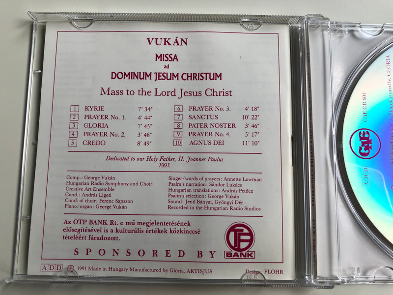 Creative Art Ensemble Presents - Vukán ‎– Missa Ad Dominum Jesum Christum / II. Janos Pala papa 1991. evi latogatasanak tiszteletere / Creative Art Ensemble ‎Audio CD 1991 / CAE CD 001