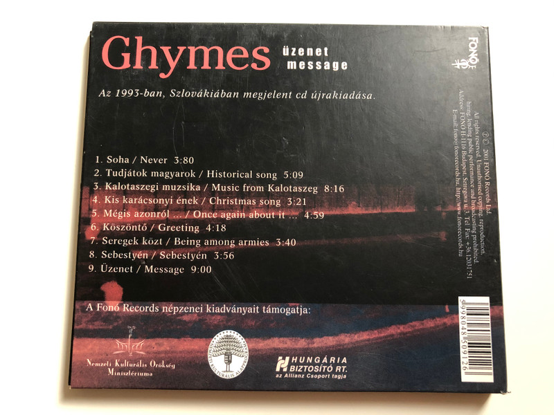 Ghymes ‎– Üzenet = Message / Fonó Records ‎Audio CD 2001 / FA-091-2