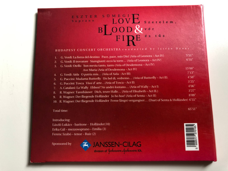 Eszter Sümegi (soprano) - Love Blood & Fire / Budapest Concert Orchestra, Conducted by István Dénes / Convention Budapest Classics ‎Audio CD / CBP 016