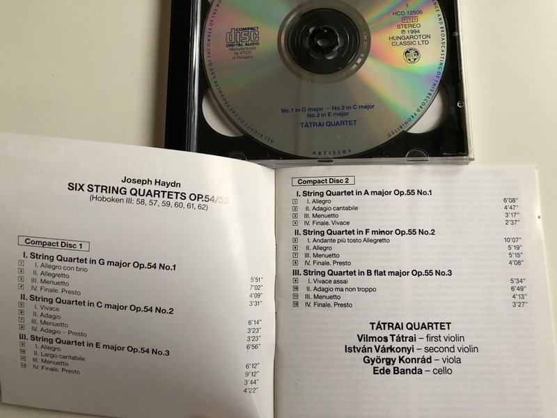 Joseph Haydn - 6 String Quartets Opp. 54/55 / Tátrai Quartet / Hungaroton Classic 2x Audio CD 1994 Stereo / HCD 12506-07