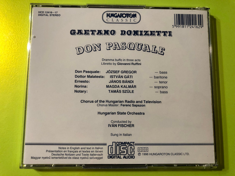 Donizetti – Don Pasquale / József Gregor, János Bándi, Magda Kalmár, István Gáti, Iván Fischer / Hungaroton Classic 2x Audio CD 1996 Stereo / HCD 12416-17 (5991811241629)
