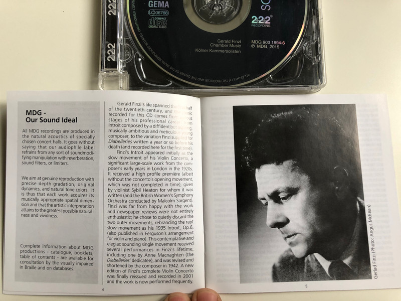 Gerald Finzi - Chamber Music / Kolner Kammersolisten - Cologne Chamber Soloists / Five Bagatelles, Interlude, Introit, Romance, Elegy, Prelude and Fugue / Diabelleries, Variations By Various Composers / MDG Audio CD 2015 / MDG 903 1894-6