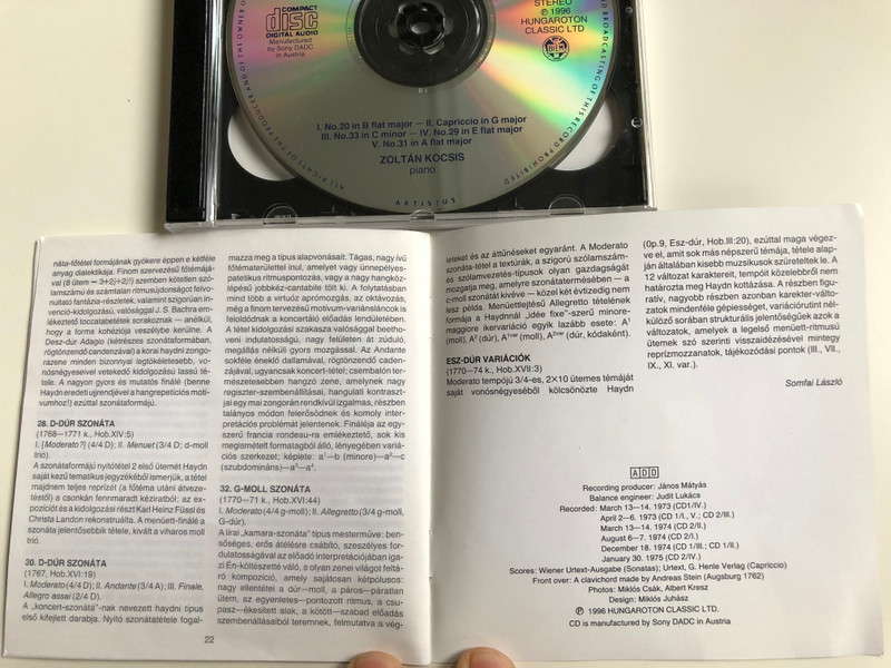 Haydn - Sonatas Nos. 20,28,29,30,31,32,33; Capriccio in G major; Variations in E flat major / Zoltán Kocsis ‎- piano / Hungaroton Classic ‎2x Audio CD 1996 Stereo / HCD 11618-19