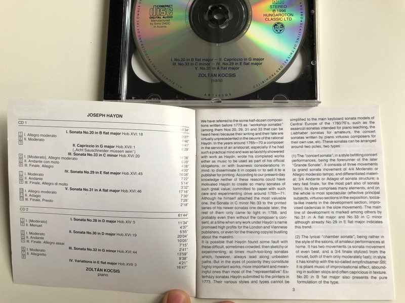 Haydn - Sonatas Nos. 20,28,29,30,31,32,33; Capriccio in G major; Variations in E flat major / Zoltán Kocsis ‎- piano / Hungaroton Classic ‎2x Audio CD 1996 Stereo / HCD 11618-19