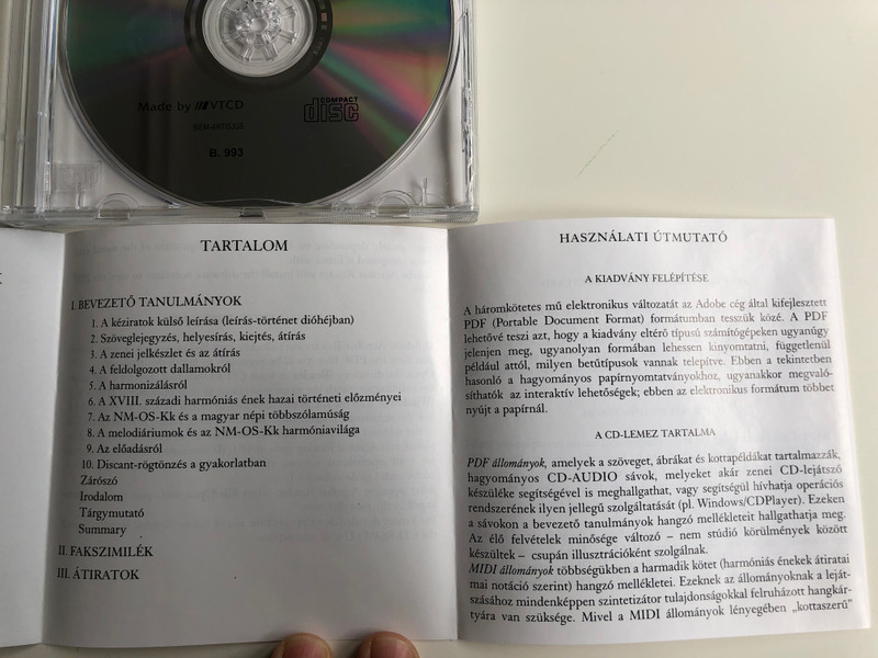 Szabó Csaba ‎– Erdélyi Magyar Harmóniás Énekek A XVIII. Századból / Balassi Kiadó Audio CD 2001 / B. 993