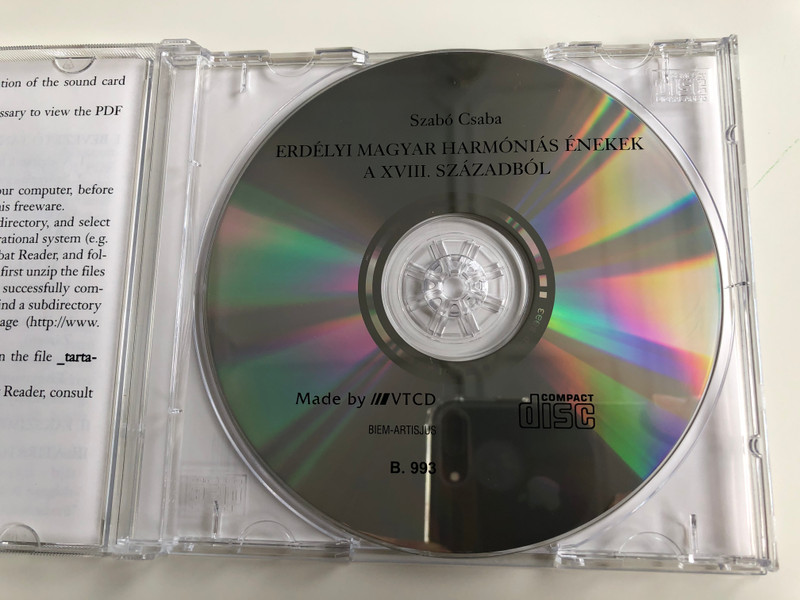 Szabó Csaba ‎– Erdélyi Magyar Harmóniás Énekek A XVIII. Századból / Balassi Kiadó Audio CD 2001 / B. 993