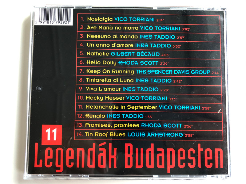 Legendák Budapesten 11 / Vico Torriani, Ines Taddio, Louis Armstrong, Rhoda Scott, Spencer Davis, Gilbert Beaud / Hungaroton Audio CD 1998 / HCD 37929