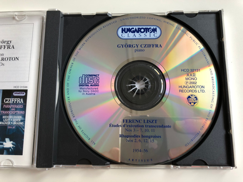 Cziffra Liszt - Etudes D'Execution Transcendante Nos 3 - 7, 10, 11; Rhapsodies Hongroises Nos. 2, 6, 12, 15 / 1954 - 56 / Hungaroton Classic Audio CD 2002 Mono / HCD 32131