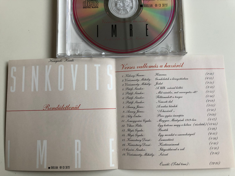 Sinkovits Imre ‎– Rendületlenül - Verses Vallomás A Hazáról / Szerkesztette: Gombos Katalin / Hangadó Kiadó ‎Audio CD 1997 / HA-CD 30197