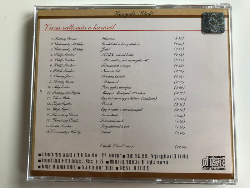 Sinkovits Imre ‎– Rendületlenül - Verses Vallomás A Hazáról / Szerkesztette: Gombos Katalin / Hangadó Kiadó ‎Audio CD 1997 / HA-CD 30197