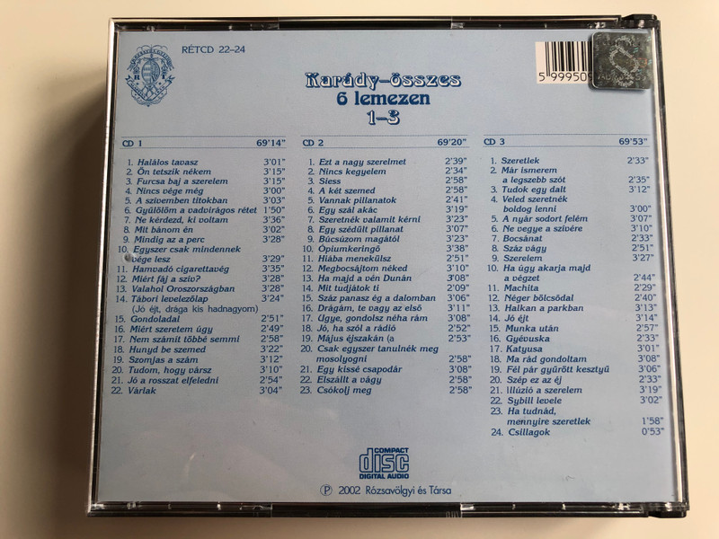 Karady-osszes 1 - 3 / Rózsavölgyi És Társa 3x Audio CD 2002 Mono / RÉTCD 22-24