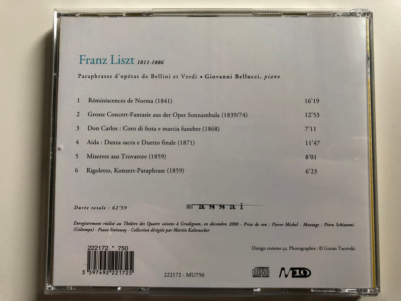 Franz Liszt - Paraphrases d'operas de Bellini et Verdi / Giovanni Bellucci, piano / Assai Audio CD / 222172